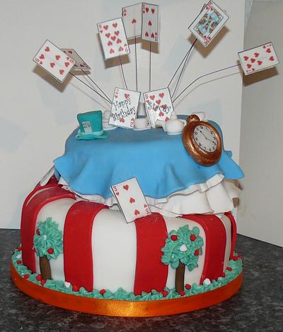 Alice in Wonderland cake with flying cards  - Cake by Krazy Kupcakes 