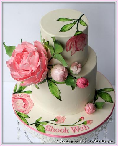 Hand painted peony - Cake by Jo Finlayson (Jo Takes the Cake)