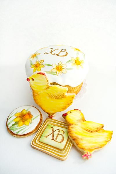 Easter chickens and daffodils - Cake by Alina Vaganova