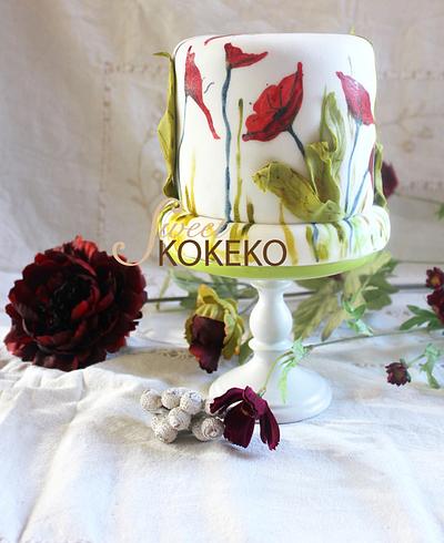 Hand Painted Poppies Cake - Cake by SweetKOKEKO by Arantxa