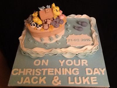 Noah's ark christening cake for twin boys - Cake by Lisa Ryan