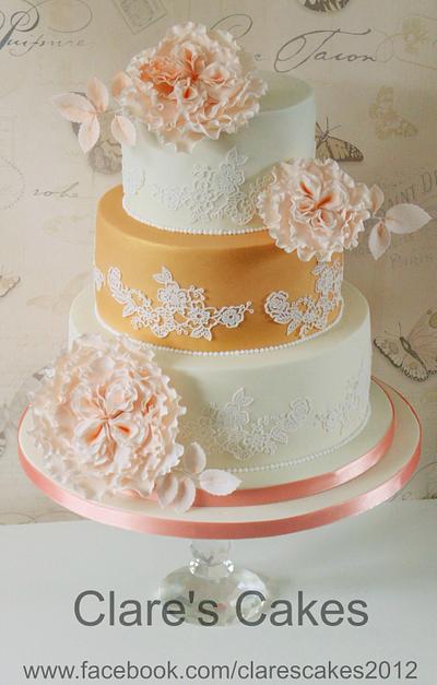 Ivory & Gold Wedding Cake - Cake by Clare's Cakes - Leicester
