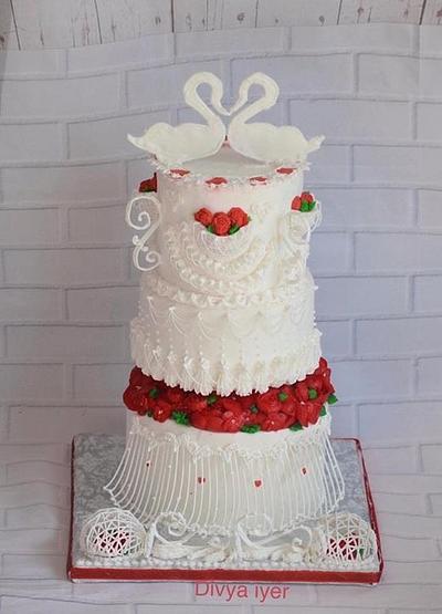 Swan love -Royal icing string work  - Cake by Divya iyer