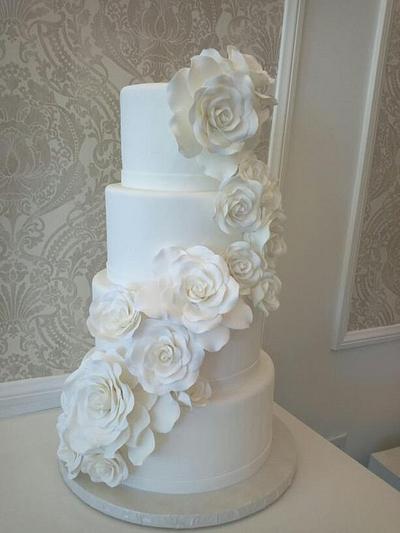 White Cascading Roses - Cake by Ester Siswadi