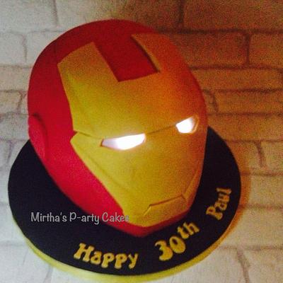Iron man helmet cake (with light up eyes)  - Cake by Mirtha's P-arty Cakes
