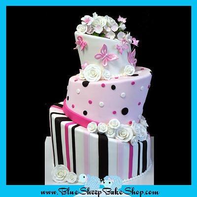 Pink and Brown Topsy Turvy Birthday Cake - Cake by Karin Giamella