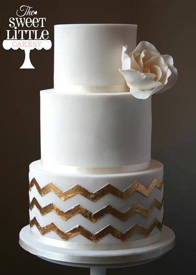 gold chevron wedding cake - Cake by thesweetlittlecakery