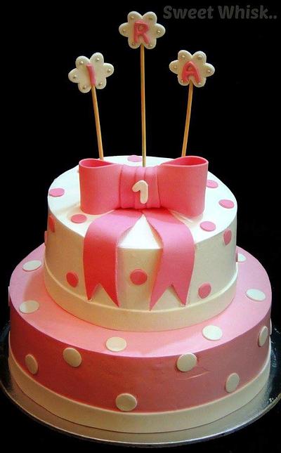 Bow & Polka Dot Whipped Cream Cake - Cake by Karen