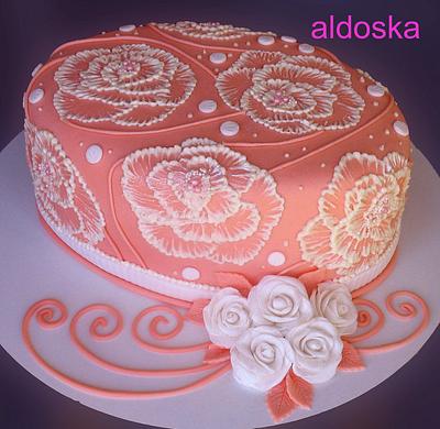 Orange oval with roses - Cake by Alena