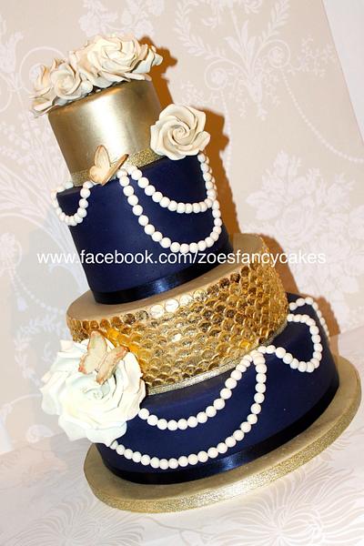 Gold and blue wedding cake - Cake by Zoe's Fancy Cakes