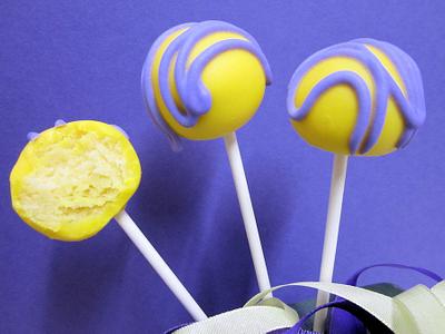 Purple and Yellow Cake Pops - Cake by Lydia Evans