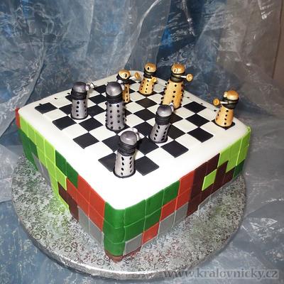 Minecraft and The Daleks Chess - Cake by Eva Kralova