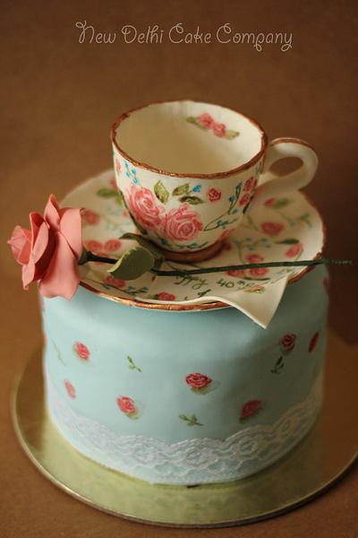 Tea and Flowers Cake - Cake by Smita Maitra (New Delhi Cake Company)