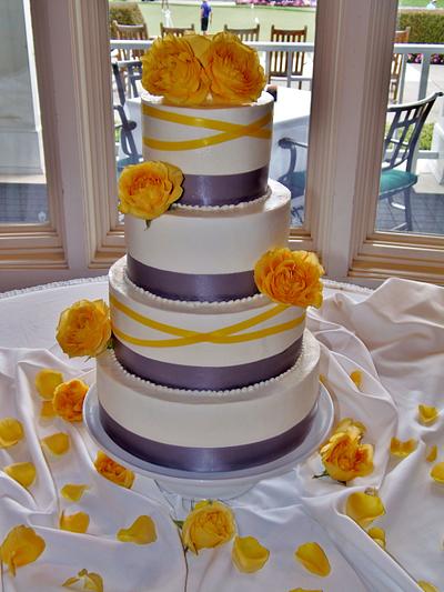 Wedding cake in yellow and gray - Cake by Nancys Fancys Cakes & Catering (Nancy Goolsby)