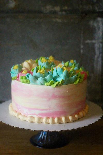 Watercolor Flowers in Buttercream - Cake by QuilliansGrill