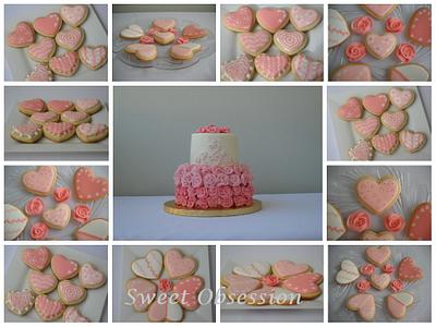 Pink ombre cake and matching sugar cookies. - Cake by Leslie