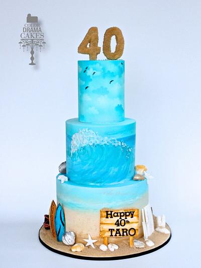 Hand painted beach themed cake  - Cake by Color Drama Cakes