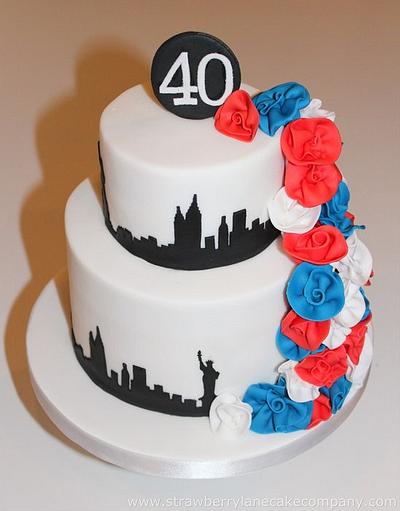 New York Skyline and Roses Cake - Cake by Strawberry Lane Cake Company