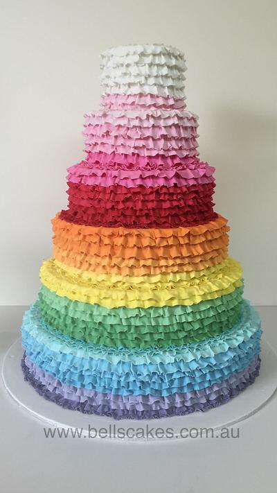 Rainbow Ruffle Wedding Cake - Cake by Bells