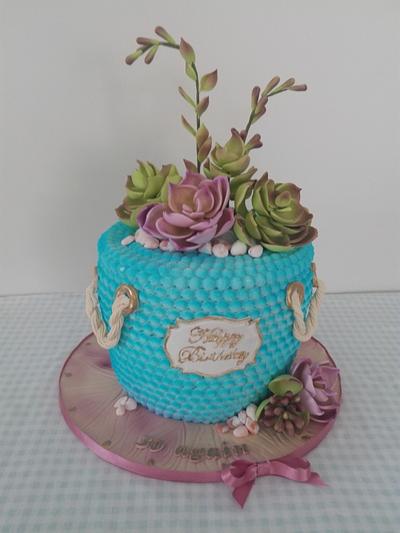 A pot of succulent flowers  - Cake by Bistra Dean 