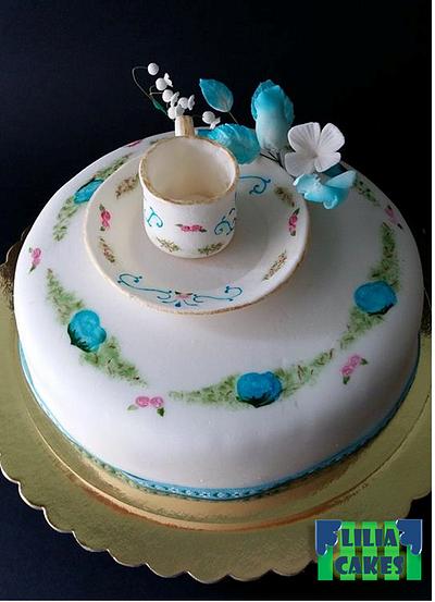Cup and Blue Roses Cakes..   - Cake by LiliaCakes