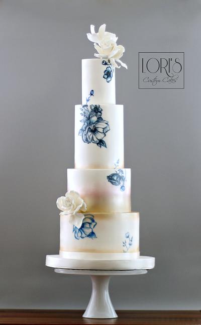 Handpainted wedding cake  - Cake by Lori Mahoney (Lori's Custom Cakes) 