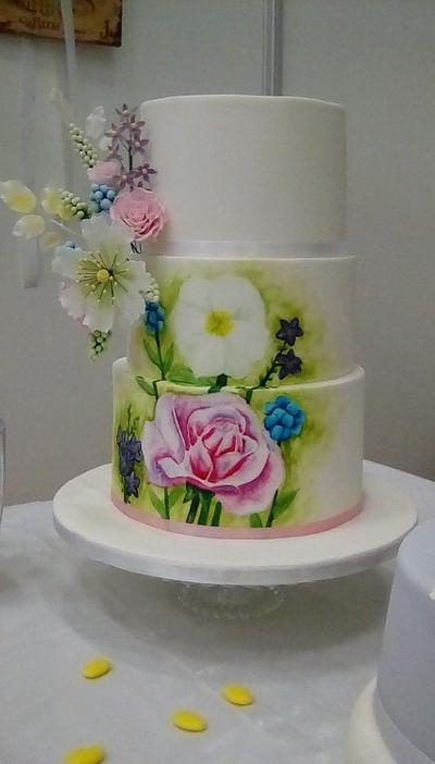 Handpainted flower cake - Cake by Mandy