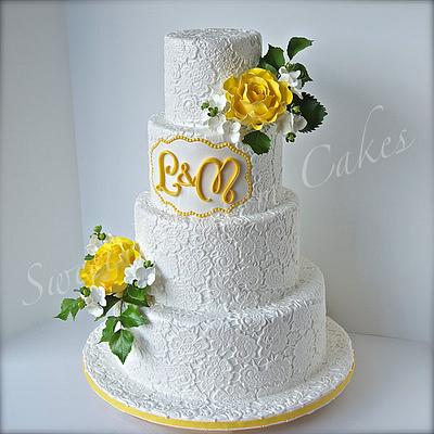 Lace and yellow roses - Cake by Tatyana