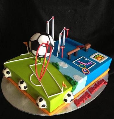 Dual birthdays- soccer/gymnastics - Cake by Trickycakes