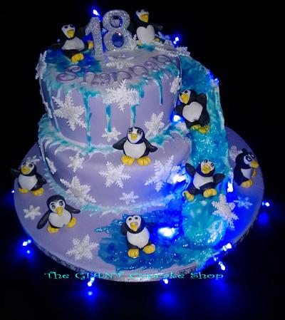 Penguin cake with water slide and hidden fairy lights  - Cake by Amelia Rose Cake Studio