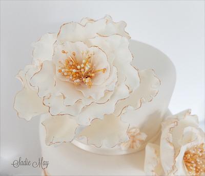 Gold and Ivory ruffle flowers wedding cake  - Cake by Sharon, Sadie May Cakes 