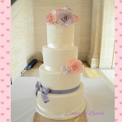 Lilac and pink vintage wedding cake  - Cake by Cakes by Landa