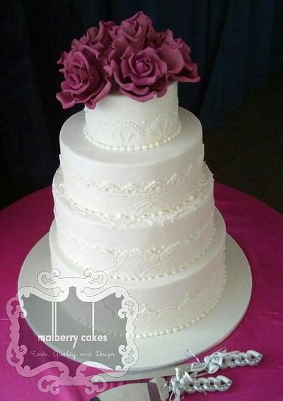 4 Tier lace wedding cake - Cake by Malberry Cakes