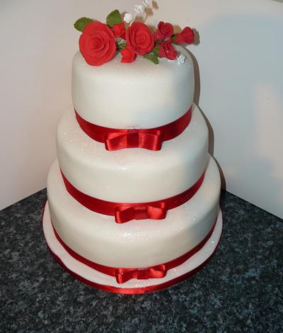 3tier Red and white basic wedding  - Cake by Krazy Kupcakes 