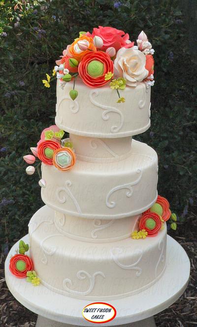 Ranunculus and Roses - Cake by Sweet Fusion Cakes (Anjuna)