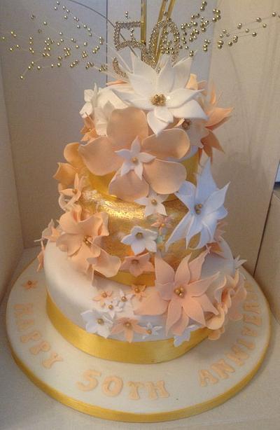 Golden Wedding Anniversary three tier cake - Cake by Yvonne Beesley