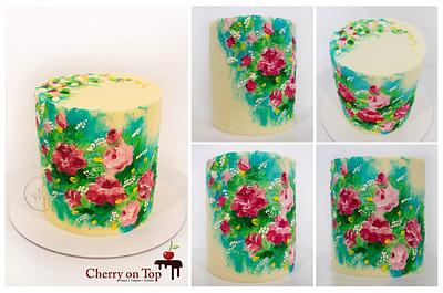 Hand painted floral cake  - Cake by Cherry on Top Cakes