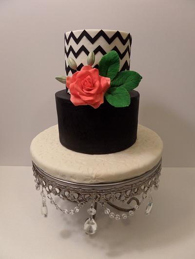 Pink Rose and Chevron!  - Cake by Isolda's Custom Cake Design