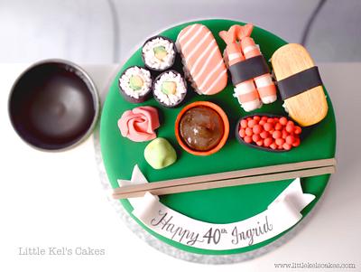 Fresh Sushi Platter on Velvet Green - Cake by Little Kel's Cakes