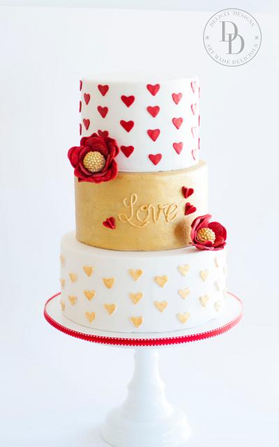 Red & Gold Hearts - Cake by Delicia Designs