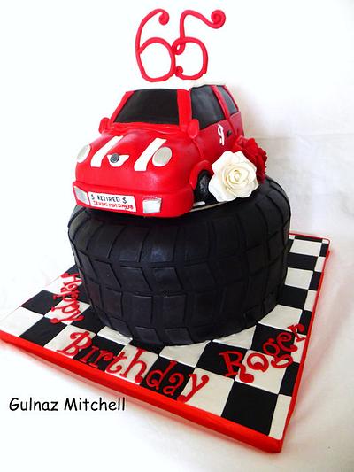 Mini Cooper on tyre - Cake by Gulnaz Mitchell