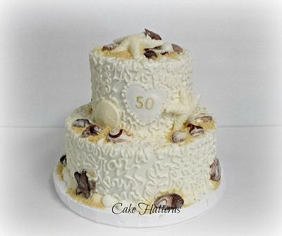 A 50th Wedding Anniversary at the Beach - Cake by Donna Tokazowski- Cake Hatteras, Martinsburg WV