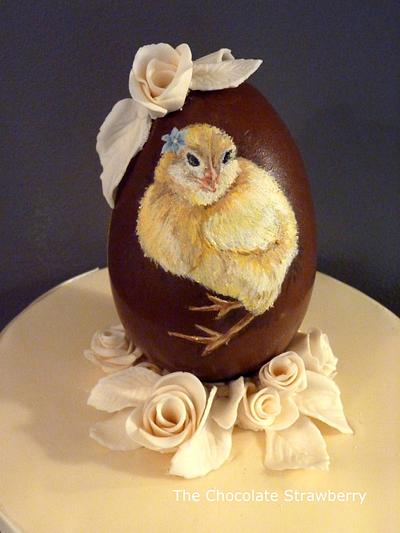 Painting on Chocolate - Chick a with flower in her feathers - Cake by Sarah Jones