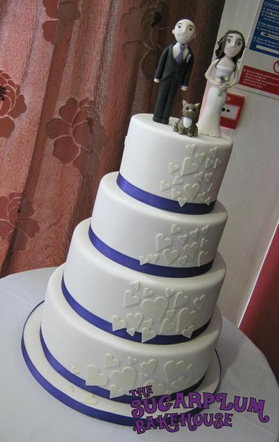 4 Tier Ivory & Purple Heart Cascade Wedding - Cake by Sam Harrison