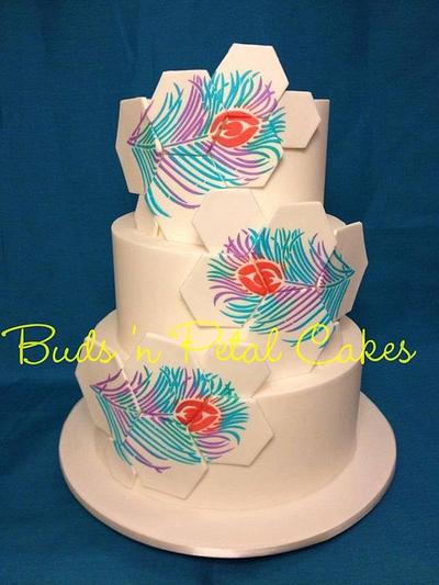 Hexagon peacock feathers - Cake by Buds 'n Petal Cakes