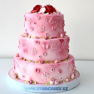 Pink Roses and Butterflies - Cake by Star Cakes