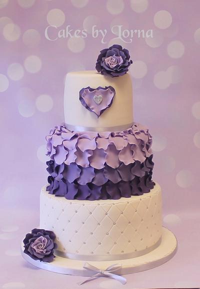 Three Tier Purple & Ivory Wedding Cake - Cake by Cakes by Lorna