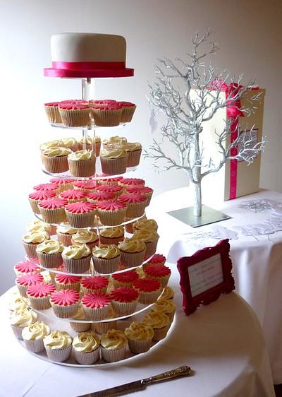 Pink and white cupcake wedding tower - Cake by Liana @ Star Bakery