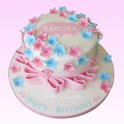 Pink and blue floral cascade birthday cake - Cake by Little Cake Fairy Dublin