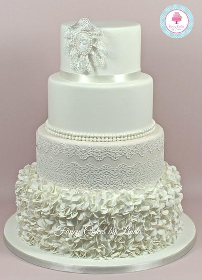 Camilla - Ruffles, Pearls and Lace Wedding Cake  - Cake by Ceri Badham